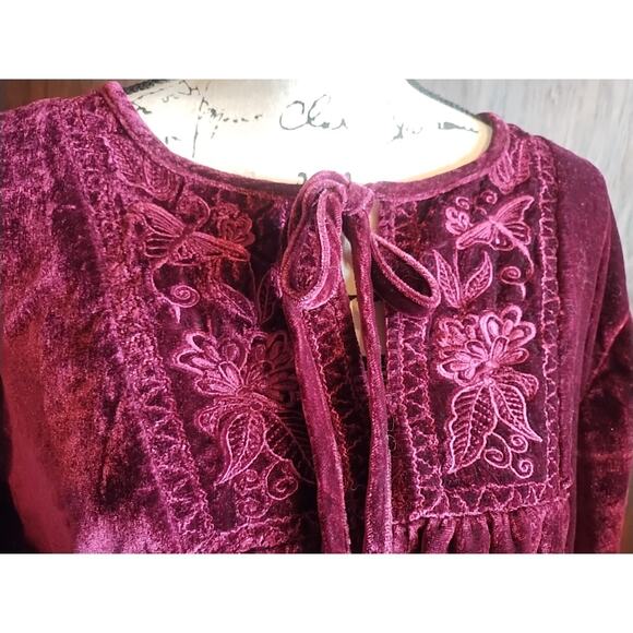 Maroon Christmas Velvet Embroidered Top 22 24 W Burgundy Red Holiday Whimsygoth - Picture 3 of 5
